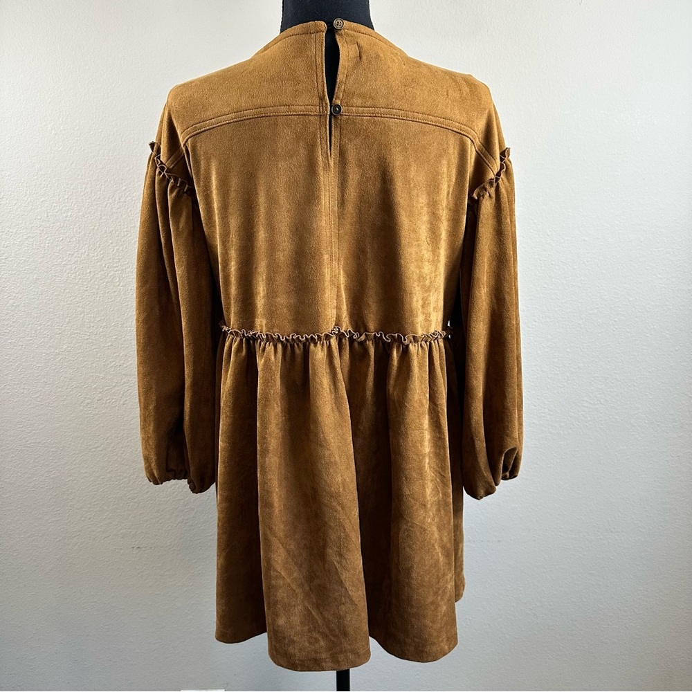 Chelsea & Violet Faux Brown Suede Babydoll Dress XS Pockets Prairie Cottagecore - Picture 6 of 10
